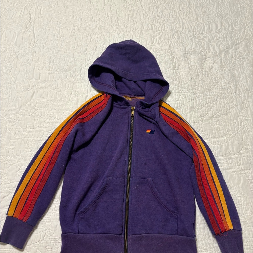 Aviator Nation Kids Hoodie in Purple with Striped Sleeves size 8